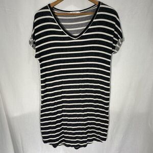 ANTISTAR Dress Mini Shirt V-Neck Short Sleeve Striped Stretch Womens XS Gray